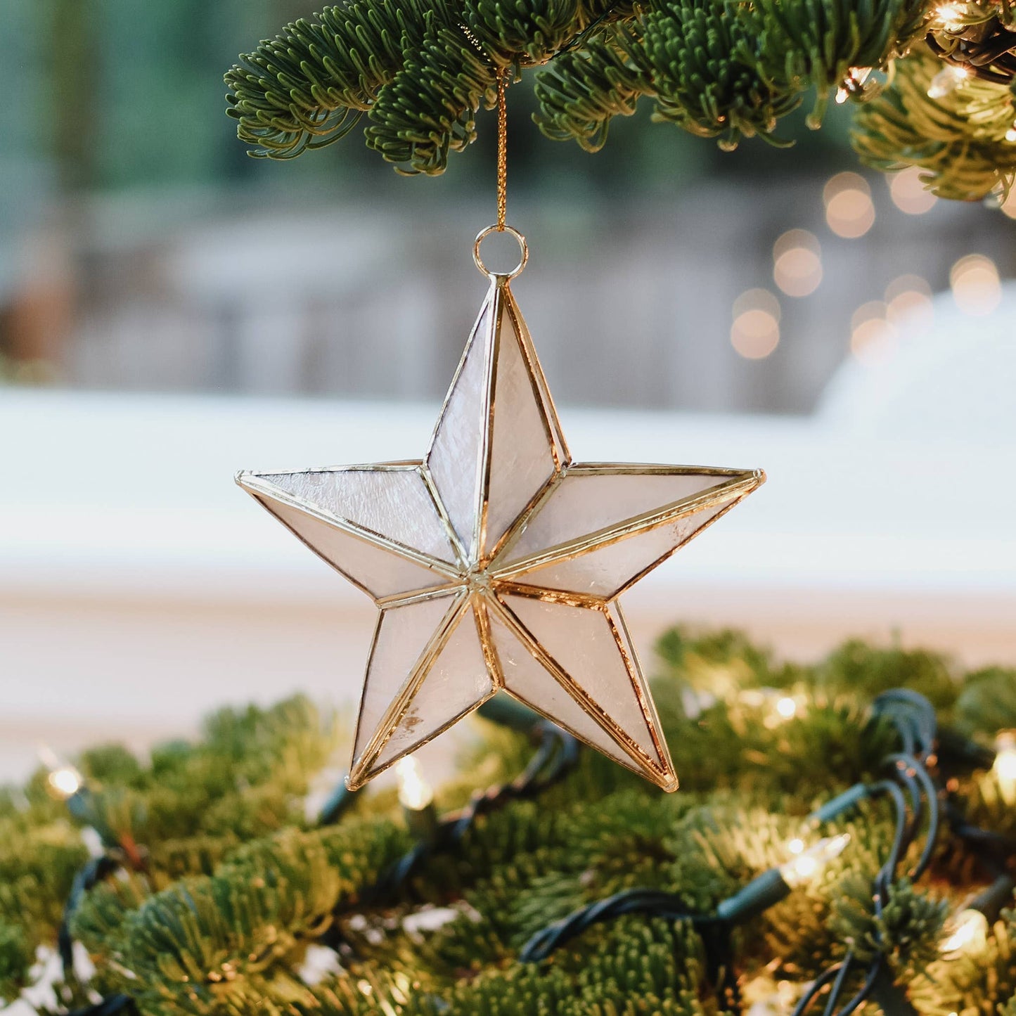 Capiz Modern Star Ornament (Nat/Gold)