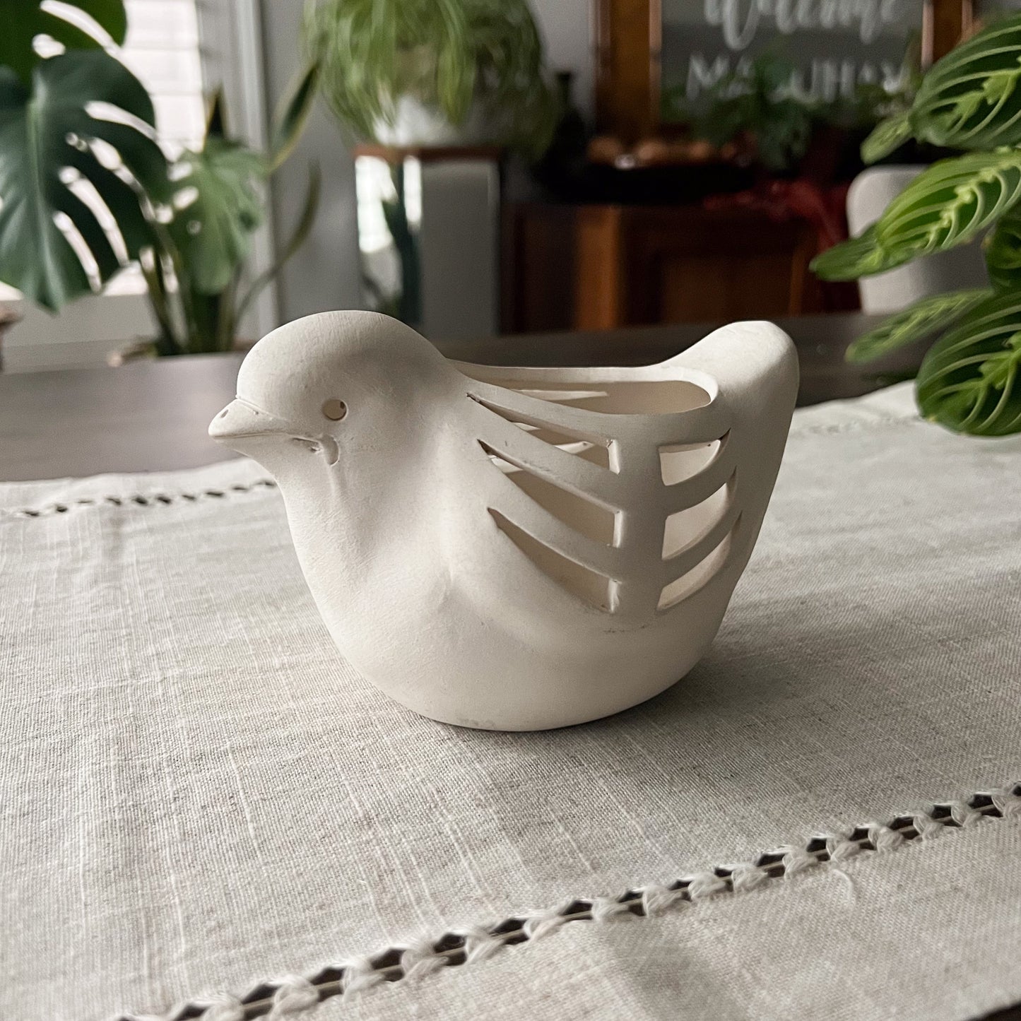 White Clay Dove Tea Light Holder