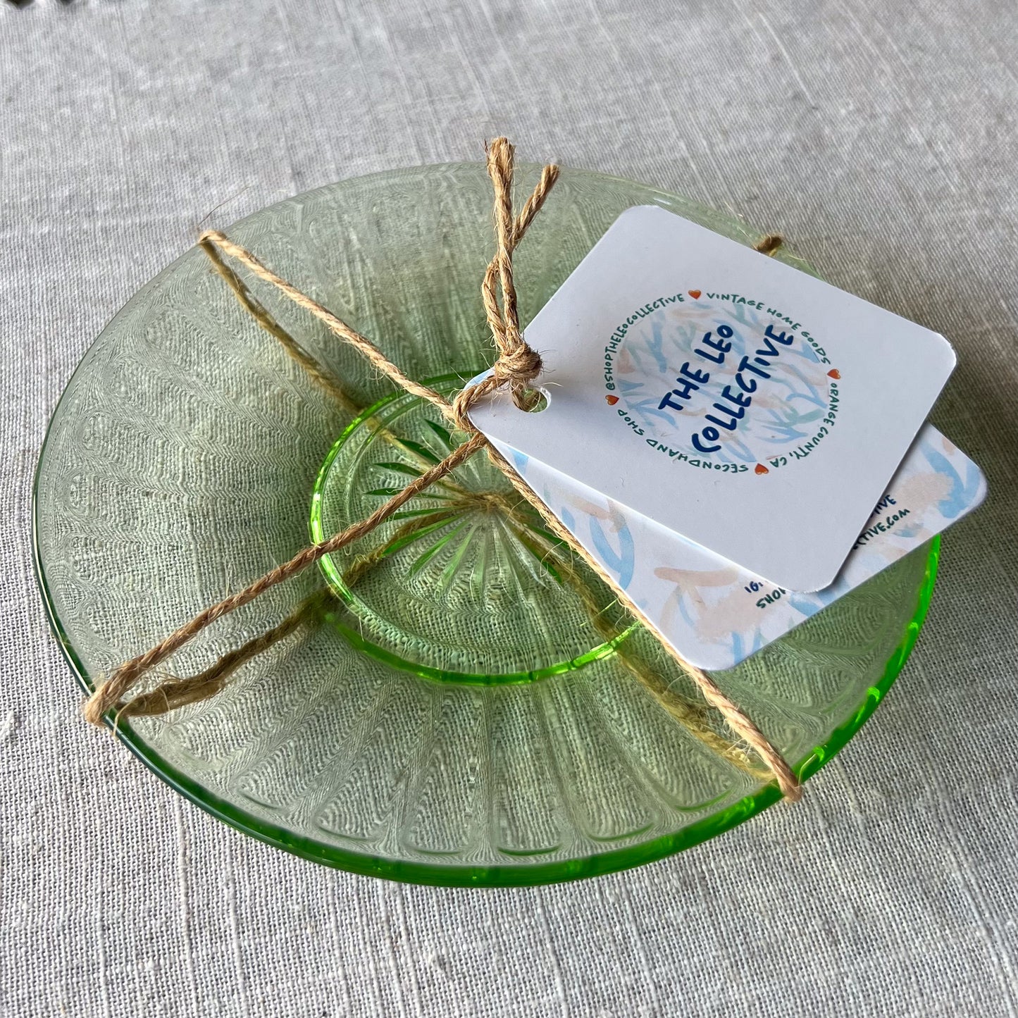Green Glass Floral Dish