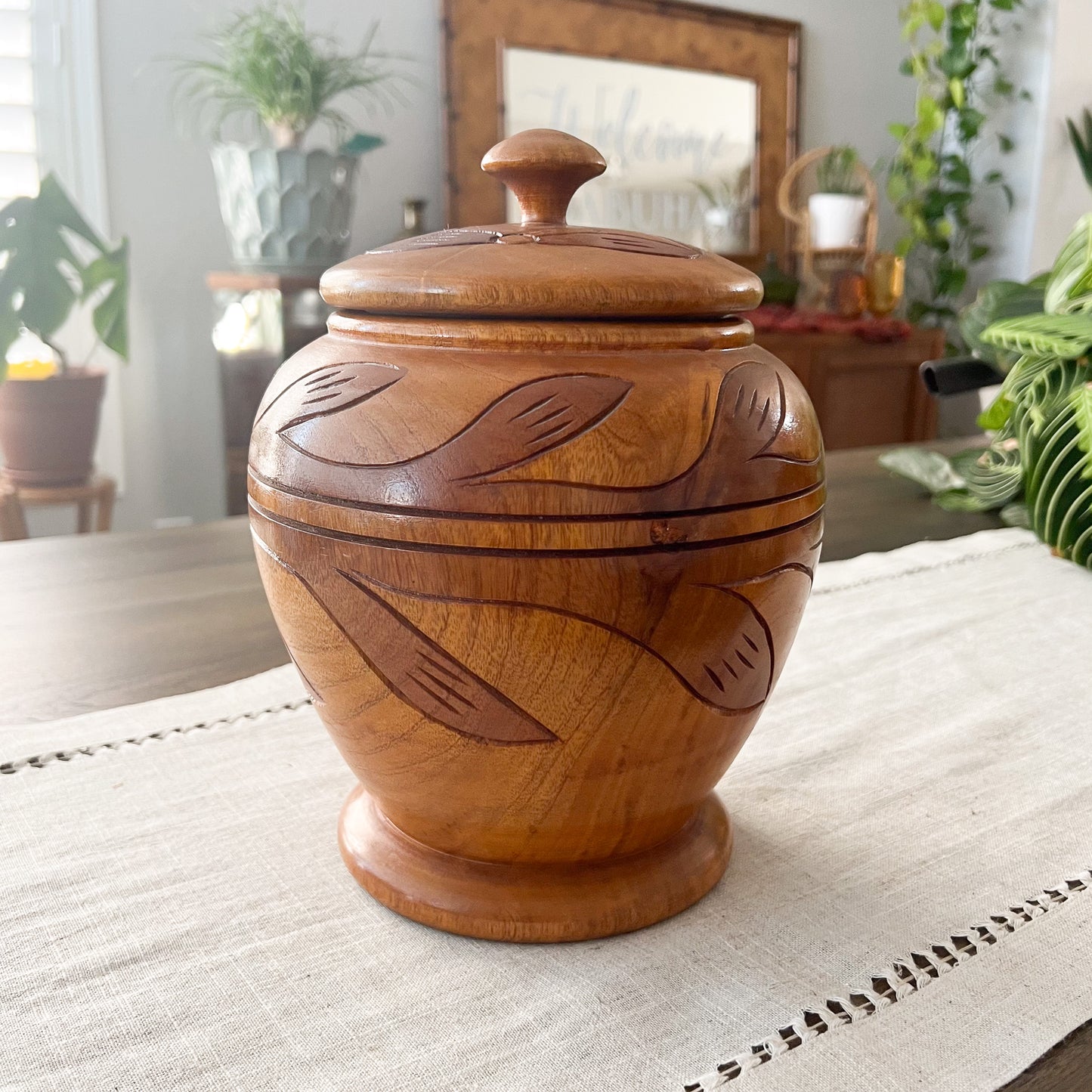 Hand Carved Wood Jar
