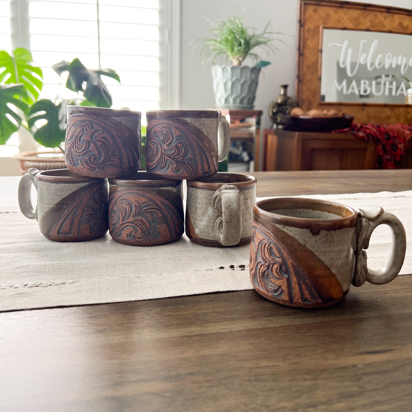 Ornate Studio Pottery Mugs