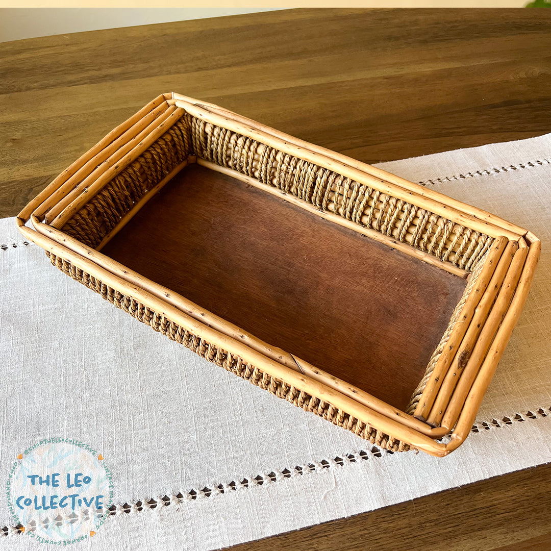 Rectangular Bamboo Tray w/ Woven Sides