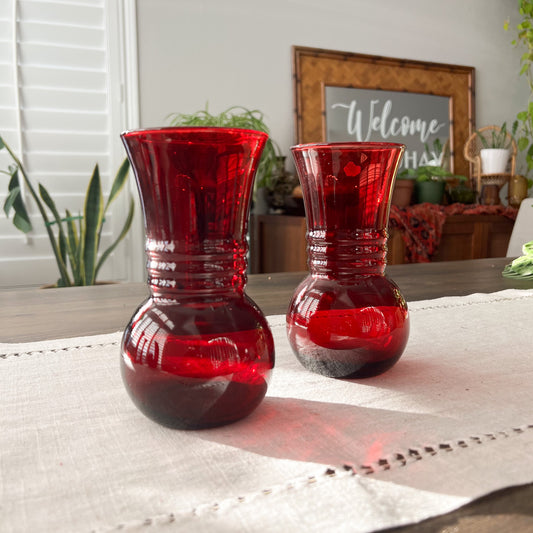 Ruby Red Ribbed Vase