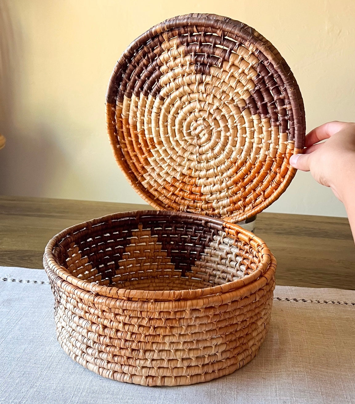 Seagrass Orange Brown Lidded Basket