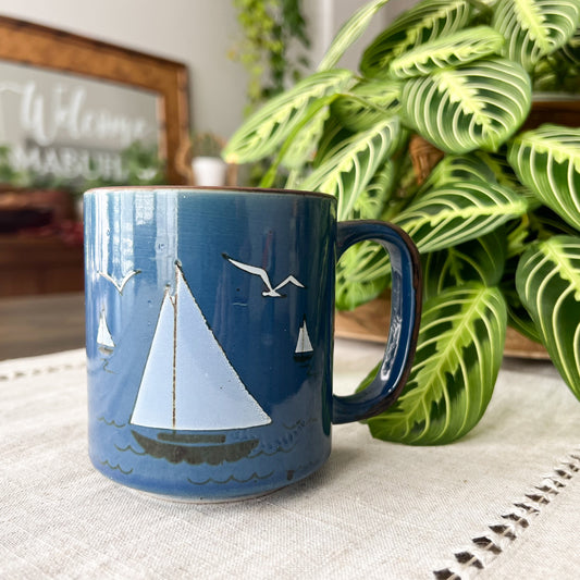 Vintage Otagiri Blue Sailboat Mug