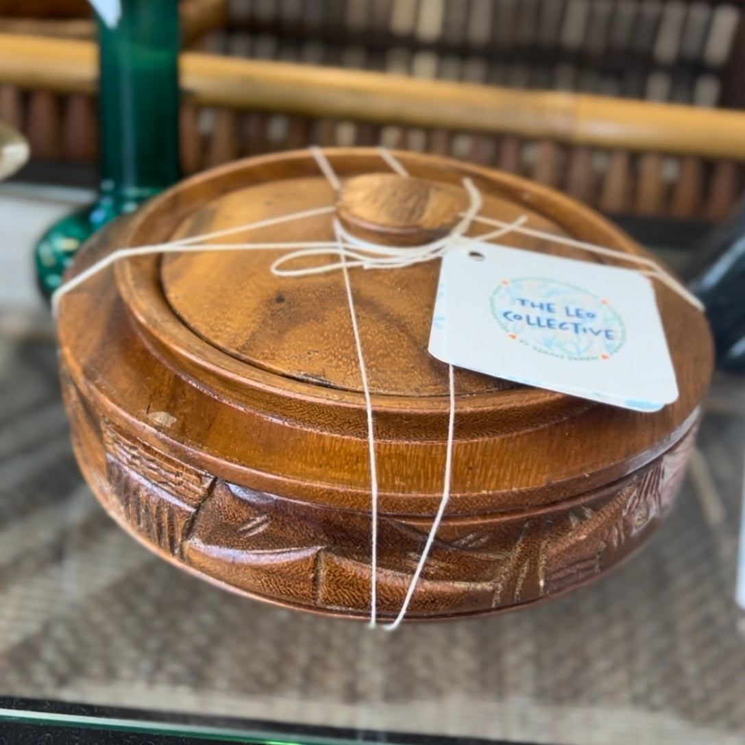 Wood Carved Bowl w/ Lid