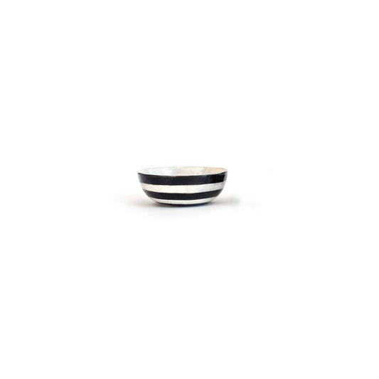 Stripes Black & White Round Capiz Bowl