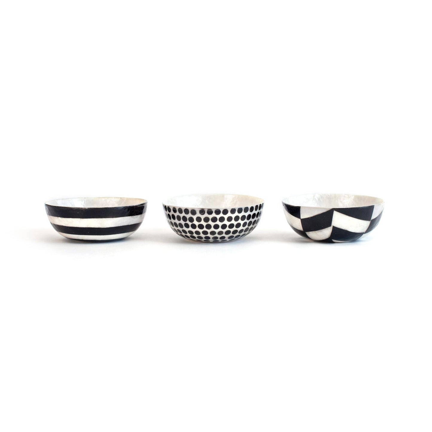 Dots Black & White Round Capiz Bowl