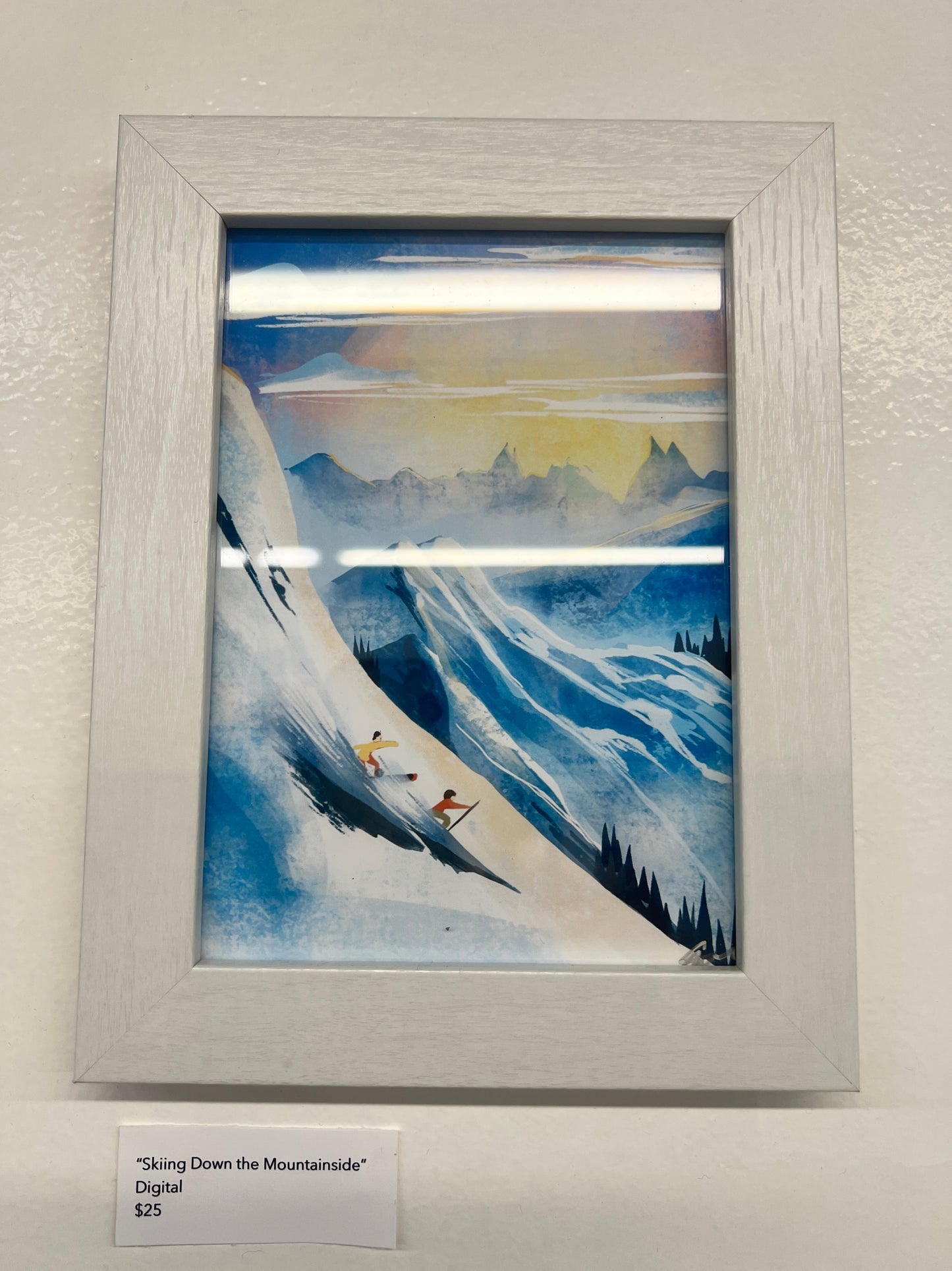 Skiing down mountainside