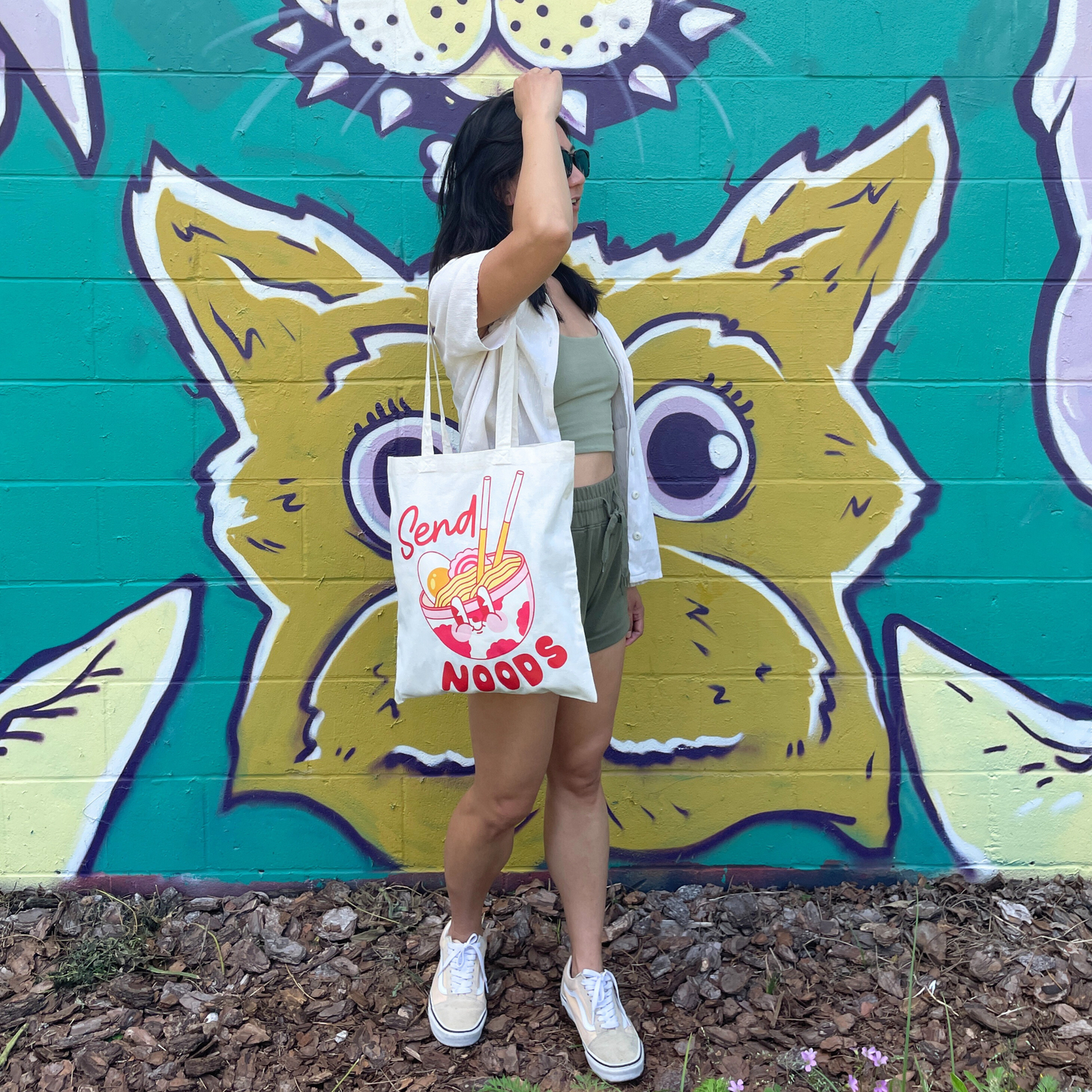 SEND NOODS graphic tote bag