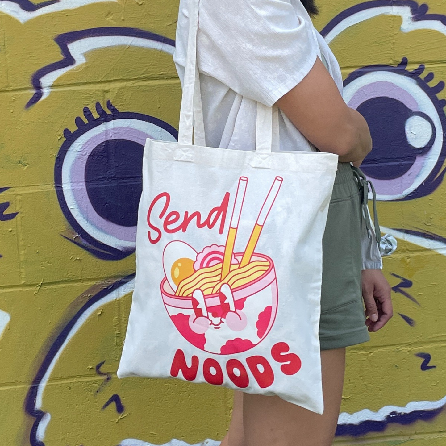 SEND NOODS graphic tote bag