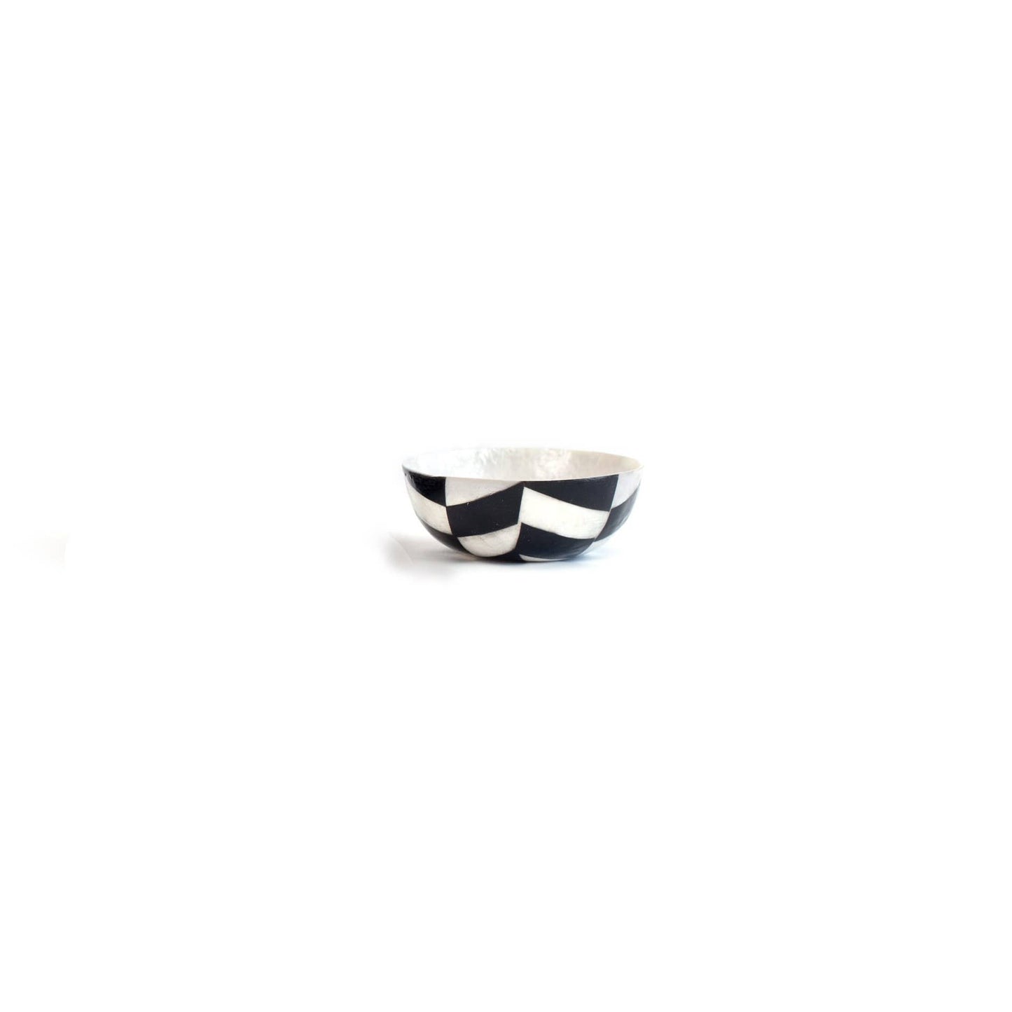Dots Black & White Round Capiz Bowl