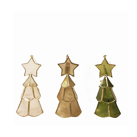 Natural Capiz Layered Tree Ornament w/Star