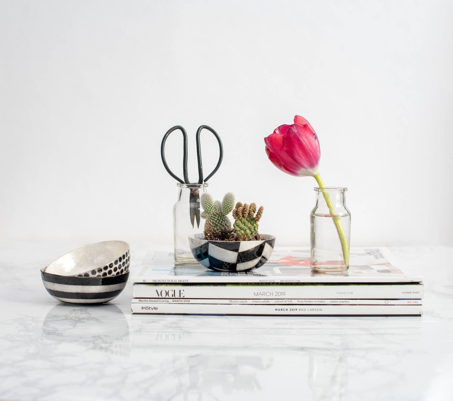 Dots Black & White Round Capiz Bowl