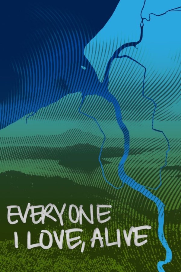 Book cover of EVERYONE I LOVE, ALIVE by Jason Bayani with green and blue landscape