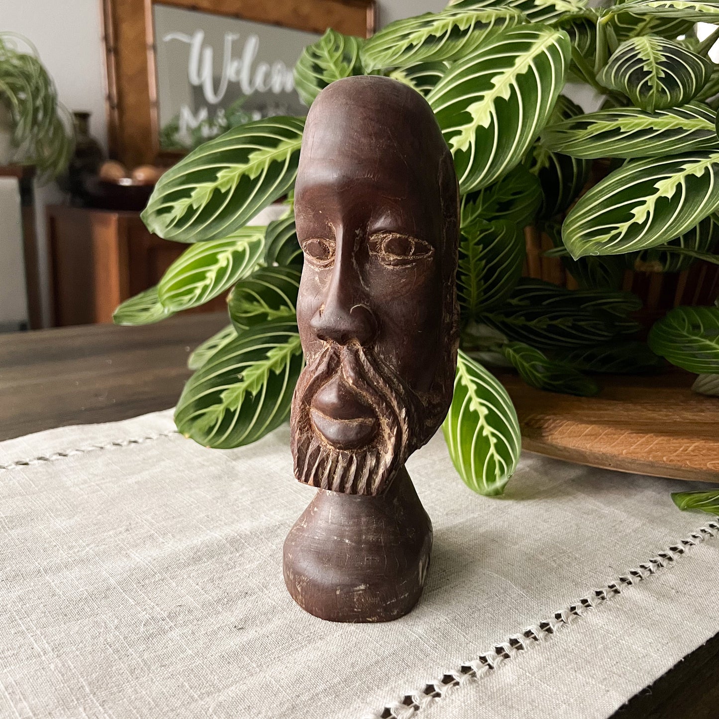 Hand Carved Wood Man Bust